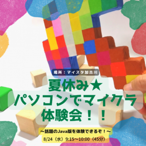 夏休み★パソコンでマイクラ体験会！！ 〜話題のJava版を体験できるぞ！〜 @ マイスタ加古川 | 加古川市 | 兵庫県 | 日本